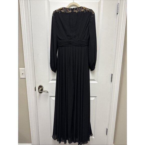 Mac Duggal Size 6 Black 55694 Embellished Shoulder Blouson Sleeve Gown Dress New - Picture 9 of 12